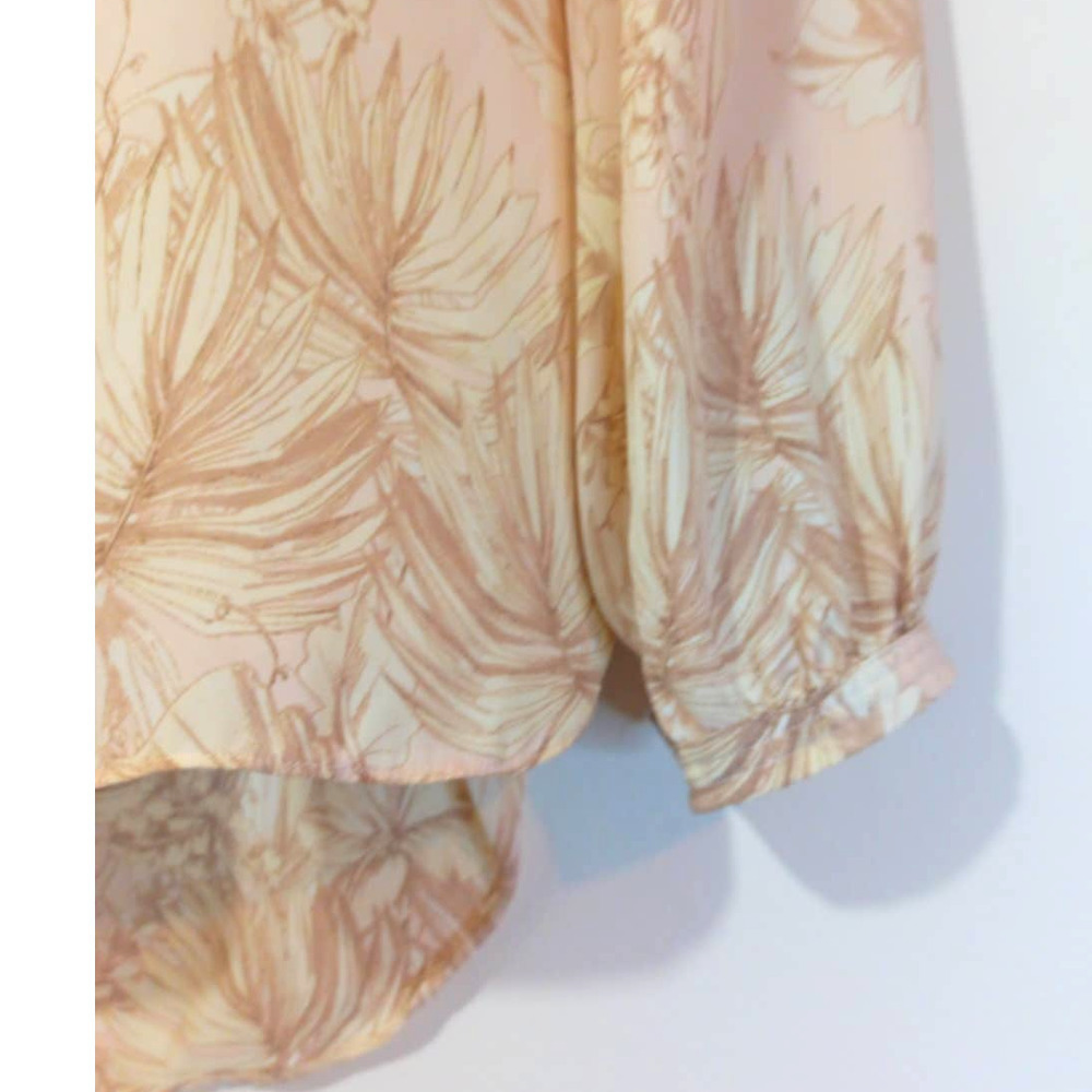Cynthia Rowley Size M Floral Neutral Tan Beige Long Sleeve Button Up Blouse Work - Picture 3 of 8
